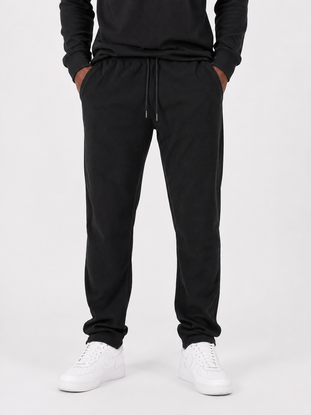 Ensemble Homme Premium Texturé – Chemise Manches Longues & Pantalon Confort | Noir