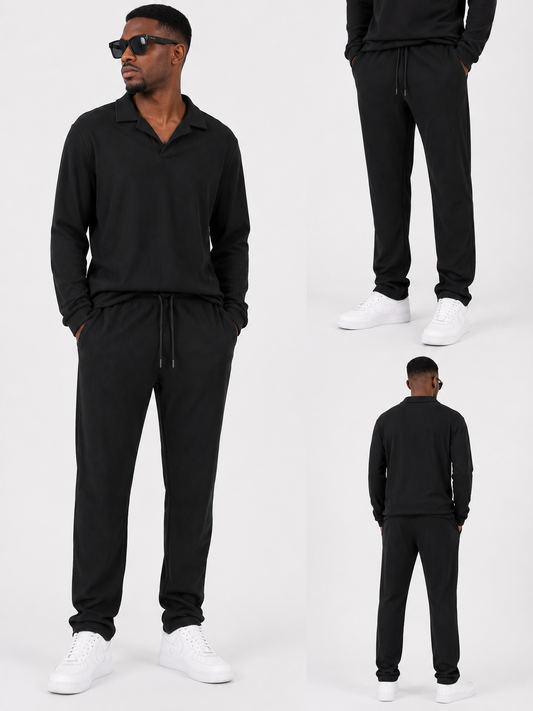 Ensemble Homme Premium Texturé – Chemise Manches Longues & Pantalon Confort | Noir