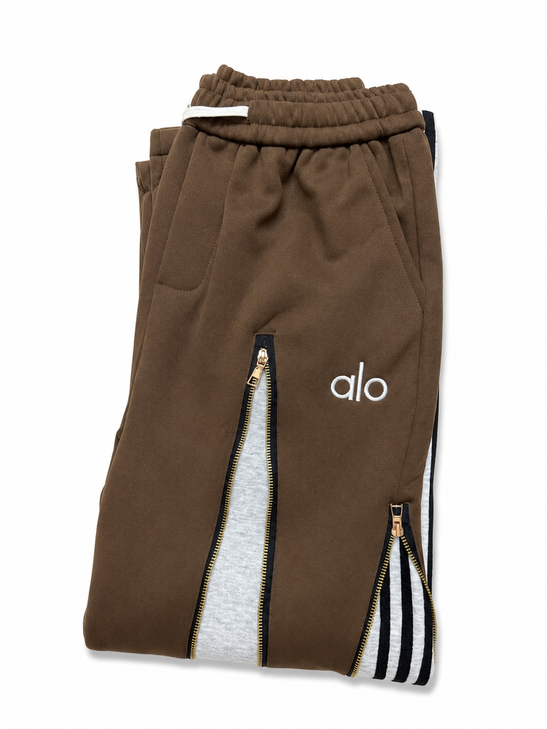 Pantalon Jogging Premium ALO Marron – Zips Design & Bandes Contrastées