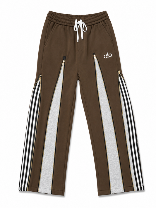 Pantalon Jogging Premium ALO Marron – Zips Design & Bandes Contrastées