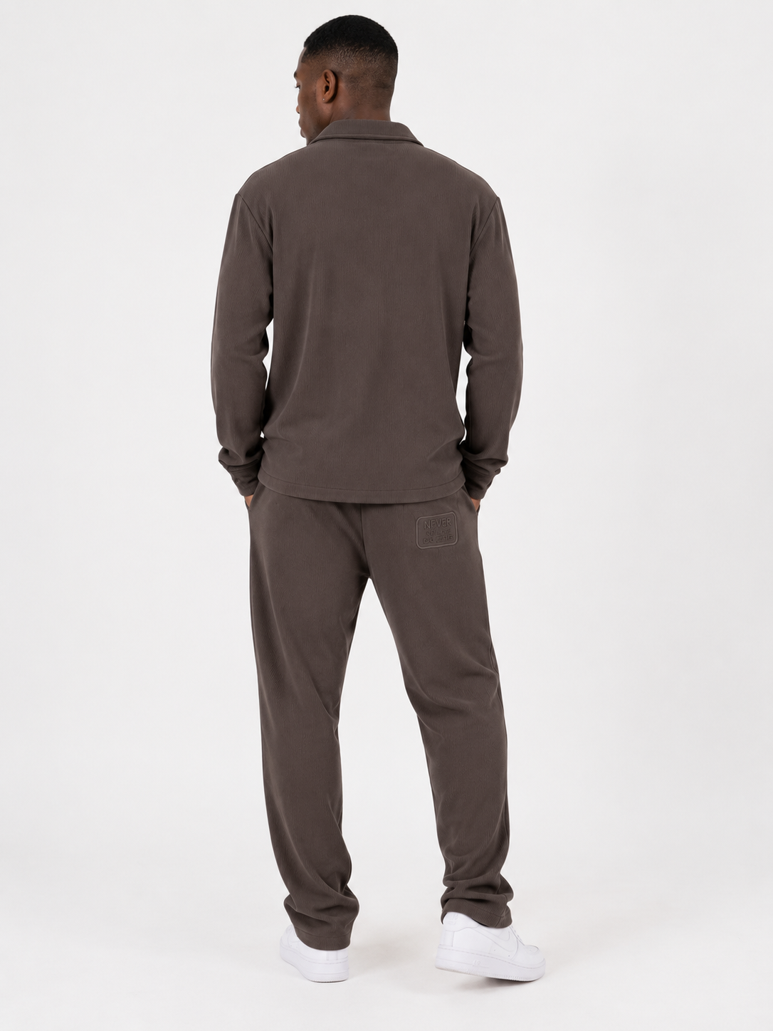 Ensemble Homme Premium Texturé – Chemise Manches Longues & Pantalon Confort | Marron